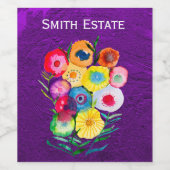 Waterverf bloemenbloemen paarse lolly wijn etiket (Enkel label)