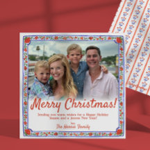 Waterverf Bloemenblok Print Foto Kerst Kaart