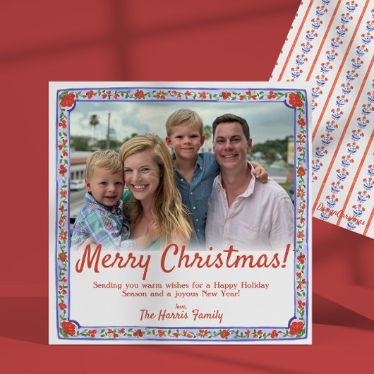 Waterverf Bloemenblok Print Foto Kerst Kaart