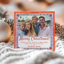 Waterverf Bloemenblok Print Foto Kerst Kaart