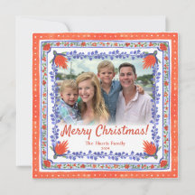 Waterverf Bloemenblok Print Foto Kerst Kaart