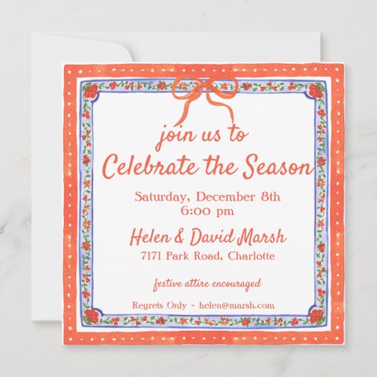 Waterverf Bloemenblok Print Kerstfeest Kaart (Voorkant)