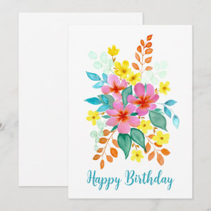 Waterverf Bloemenboeket "Happy Birthday" Kaart
