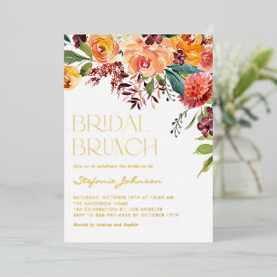 Waterverf Bloemenboeket Herfst Bruidsbrunch Folie Uitnodiging