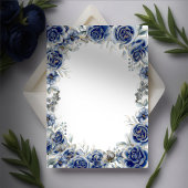 Waterverf bloemenboeket marineblauw bruiloft kaart