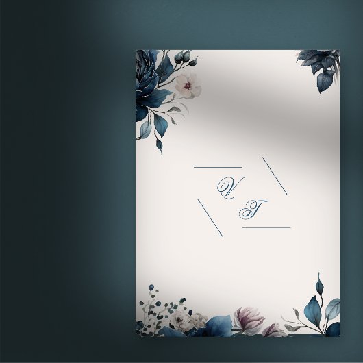 Waterverf bloemenboeket marineblauw Save The Date Kaart