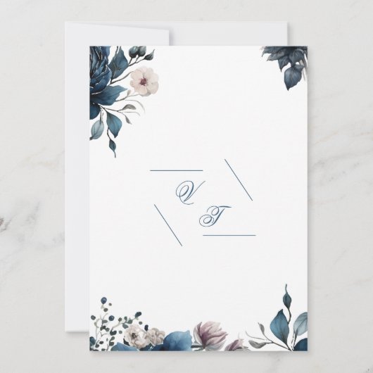 Waterverf bloemenboeket marineblauw Save The Date Kaart (Achterkant)