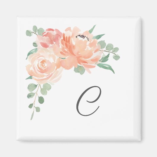 Waterverf Bloemenboeket met uw Monogram Magneet (Voorkant)