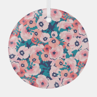 Waterverf Bloemenboeket: Pioenrozen. Glas Ornament