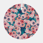 Waterverf Bloemenboeket:  Pioenrozen. Glas Ornament (Achterkant)