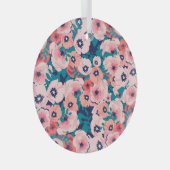 Waterverf Bloemenboeket:  Pioenrozen. Glas Ornament (Voorkant Rechts)