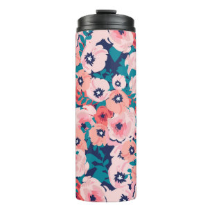 Waterverf Bloemenboeket:  Pioenrozen. Thermosbeker