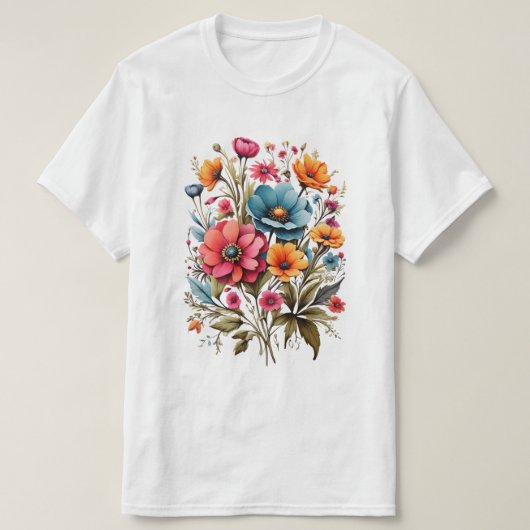 Waterverf bloemenboeket T-shirt (Design voorkant)