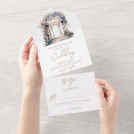 Waterverf Bloemenboog Bruiloft RSVP All In One Uitnodiging