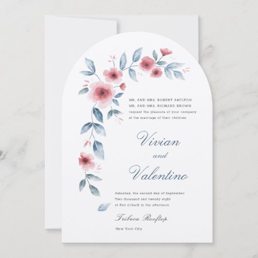 Waterverf Bloemenboog bruiloft uitnodiging (Voorkant)