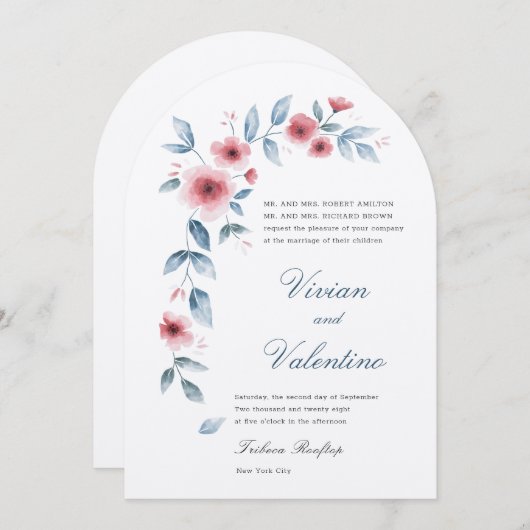 Waterverf Bloemenboog bruiloft uitnodiging (Voorkant / Achterkant)