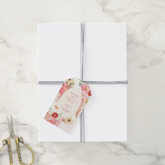 Waterverf Bloemenboter Cream bruiloft Dank u Cadeaulabel (Met Touw)