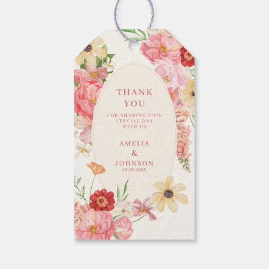 Waterverf Bloemenboter Cream bruiloft Dank u Cadeaulabel (Achterkant)