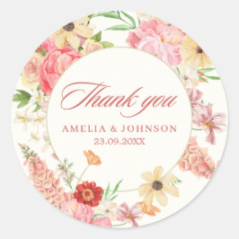 Waterverf Bloemenboter Cream bruiloft Dank u Ronde Sticker