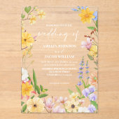 Waterverf bloemenboter geel botanische bruiloft acryl uitnodigingen (Voorkant)