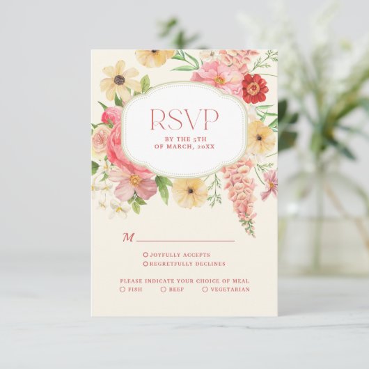 Waterverf bloemenboter geel Wedding qr code RSVP Kaartje (Staand voorkant)