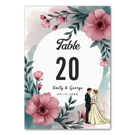 Waterverf Bloemenbruid en bruidegom Elegante bruil Kaart (Voorkant)