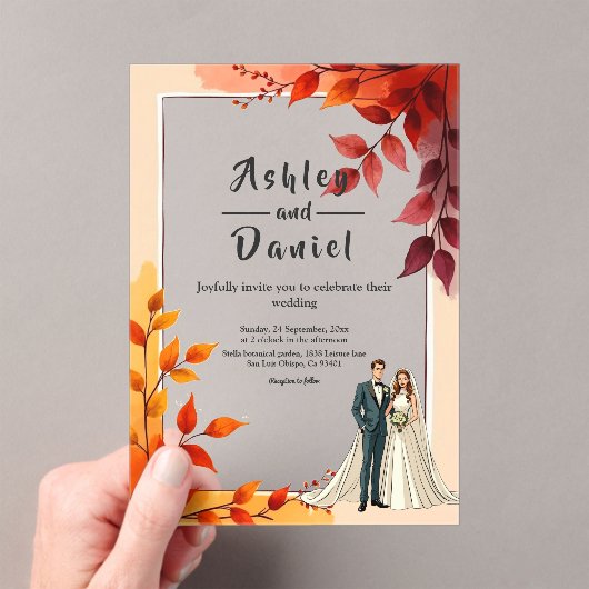Waterverf Bloemenbruid en bruidegom herfstbruiloft Acryl Uitnodigingen (Insitu (Draagbaar))