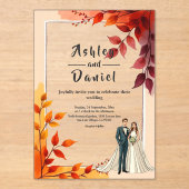 Waterverf Bloemenbruid en bruidegom herfstbruiloft Acryl Uitnodigingen (Voorkant)