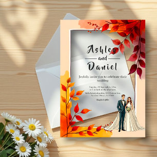 Waterverf Bloemenbruid en bruidegom herfstbruiloft Acryl Uitnodigingen