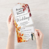 Waterverf Bloemenbruid en bruidegom herfstbruiloft All In One Uitnodiging (Afscheurbaar)