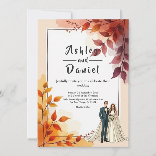 Waterverf Bloemenbruid en bruidegom herfstbruiloft Kaart (Voorkant)