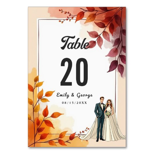 Waterverf Bloemenbruid en bruidegom herfstbruiloft Kaart (Achterkant)