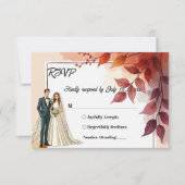 Waterverf Bloemenbruid en bruidegom herfstbruiloft RSVP Kaartje (Voorkant)