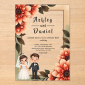 Waterverf Bloemenbruid en bruidegom Romantische br Acryl Uitnodigingen (Voorkant)