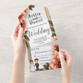 Waterverf Bloemenbruid en bruidegom Romantische br All In One Uitnodiging (Afscheurbaar)