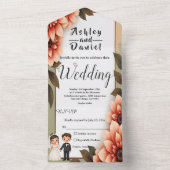 Waterverf Bloemenbruid en bruidegom Romantische br All In One Uitnodiging (Binnen)