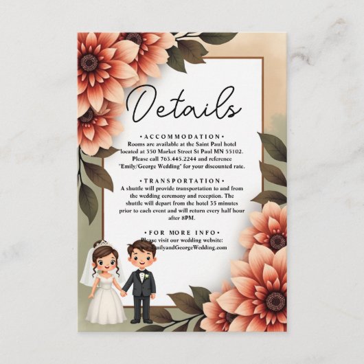 Waterverf Bloemenbruid en bruidegom Romantische br Informatiekaartje (Voorkant)