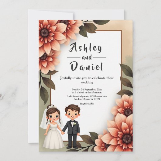 Waterverf Bloemenbruid en bruidegom Romantische br Kaart (Voorkant)