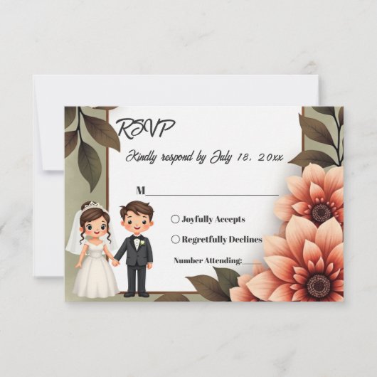 Waterverf Bloemenbruid en bruidegom Romantische br RSVP Kaartje (Voorkant)