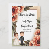 Waterverf Bloemenbruid en bruidegom Romantische br Save The Date (Voorkant)