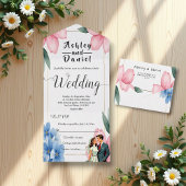 Waterverf Bloemenbruid en bruidegom Zomerbruiloft All In One Uitnodiging