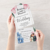 Waterverf Bloemenbruid en bruidegom Zomerbruiloft All In One Uitnodiging (Afscheurbaar)