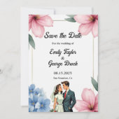 Waterverf Bloemenbruid en bruidegom Zomerbruiloft Save The Date (Voorkant)