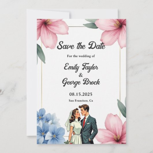 Waterverf Bloemenbruid en bruidegom Zomerbruiloft Save The Date (Voorkant)