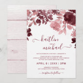 Waterverf Bloemenbruiloft - Bourgondië & Roze Kaart (Voorkant / Achterkant)