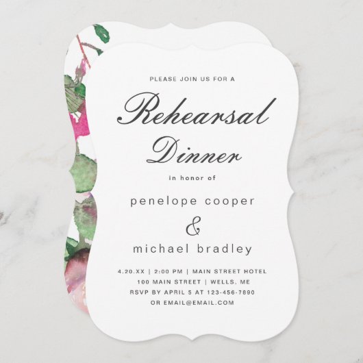 Waterverf Bloemenbruiloft repetitie diner Kaart (Voorkant / Achterkant)
