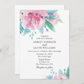 Waterverf bloemenbruiloft uitnodiging. Roze bloeme Kaart (Voorkant / Achterkant)