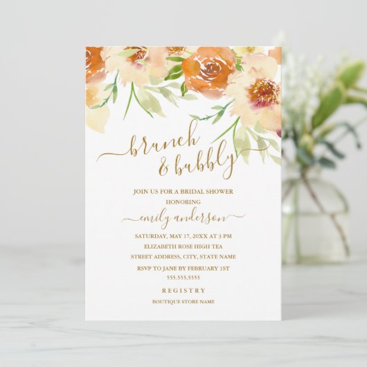 Waterverf bloemenbrunch en bubbelig Vrijgezellenfe Kaart (Staand voorkant)