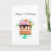 Waterverf Bloemencake Happy 21st Birthday Feestdagen Kaart (Voorkant)