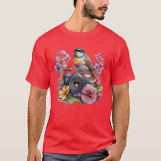 Waterverf bloemencamera met vogelvriend t-shirt